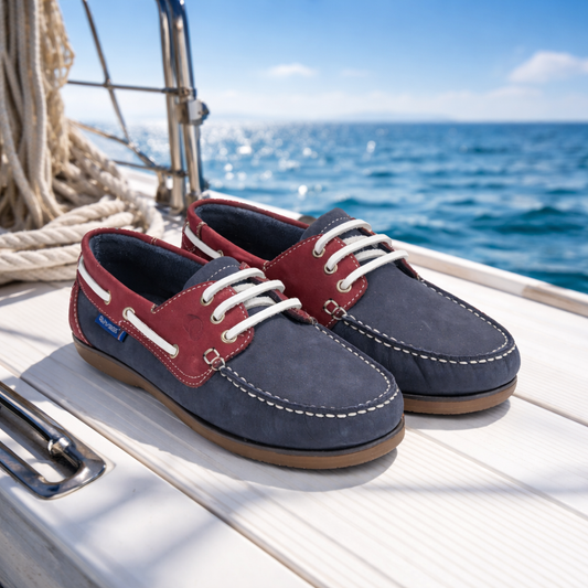 Quayside Bermuda  Boat Shoes – Navy/Pink - Deck Shoes
