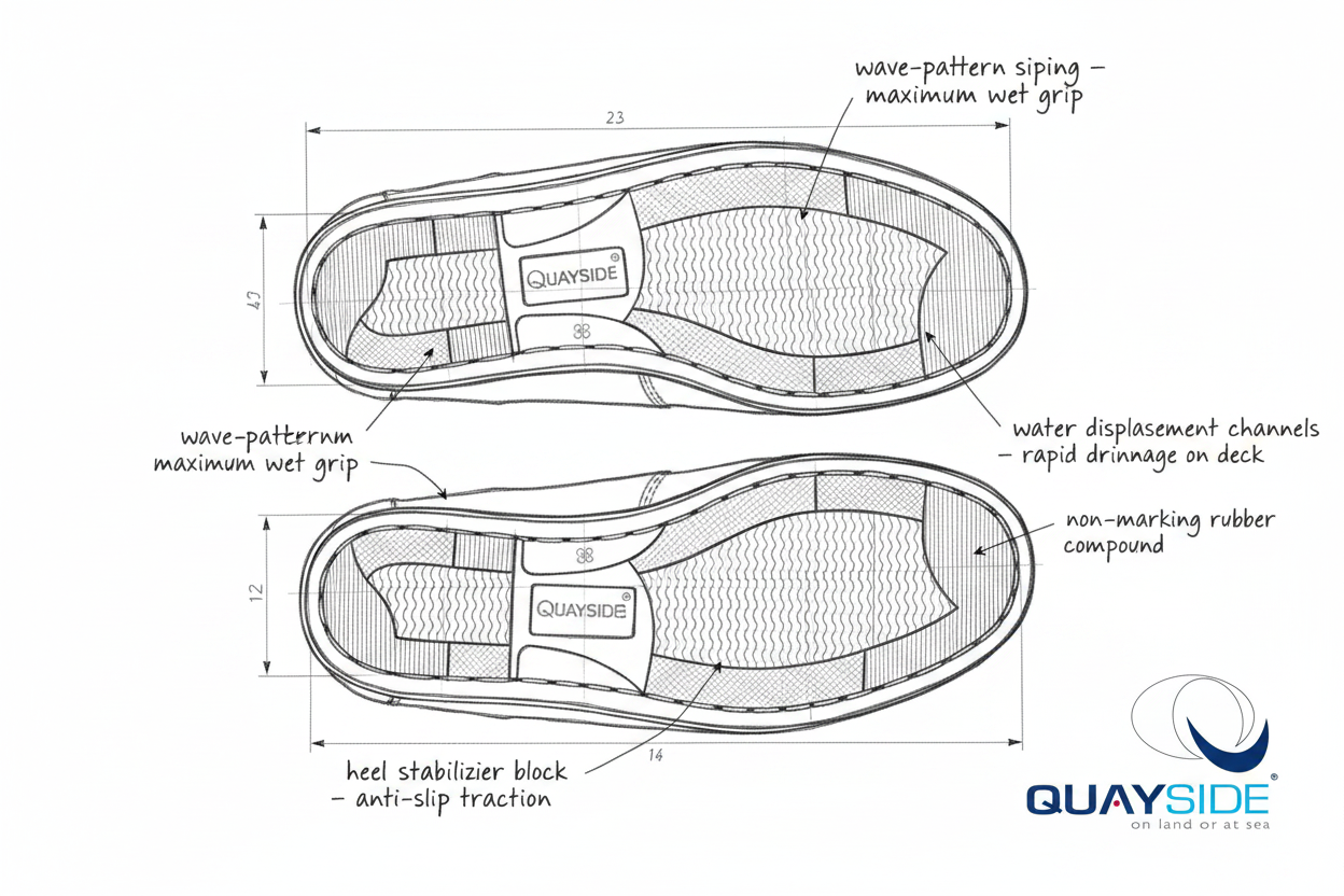 Quayside Sole Technical Drawing with Logo