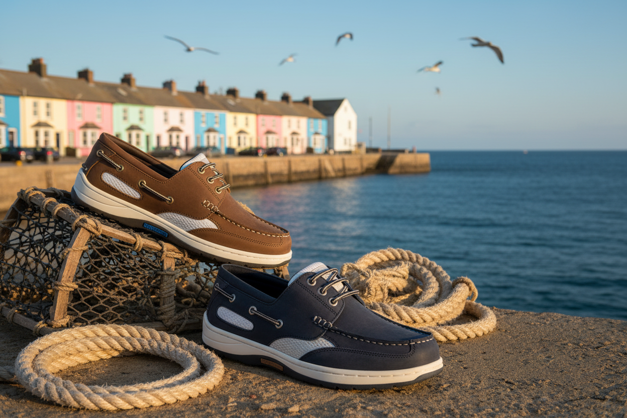 Sydney Navy & Walnut Shoes at Cornish Seafront